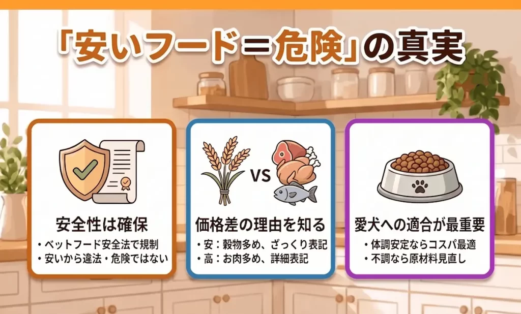 安いドッグフードは危険かどうかについてまとめた画像